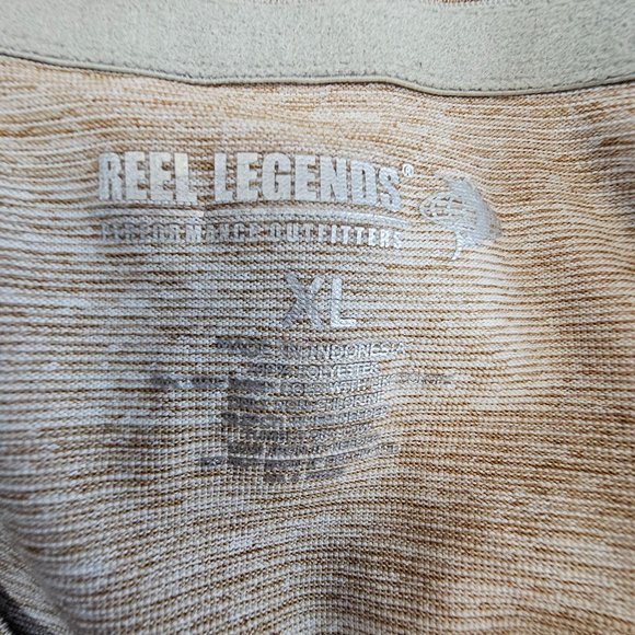 Reel Legends Shirt Men's XL Beige Striped Crewneck Short Sleeve Fishing Outdoors - Picture 6 of 7